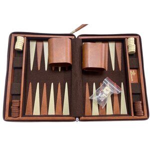 Travel Backgammon Game Leather Zippered Case SKor Mor